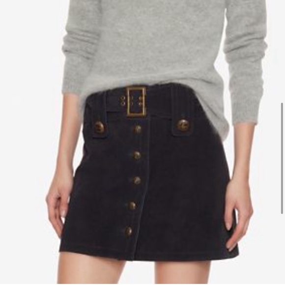 NWT Intermix Ava Navy Suede Military Skirt Sz M - Picture 4 of 5